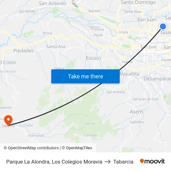 Parque La Alondra, Los Colegios Moravia to Tabarcia map