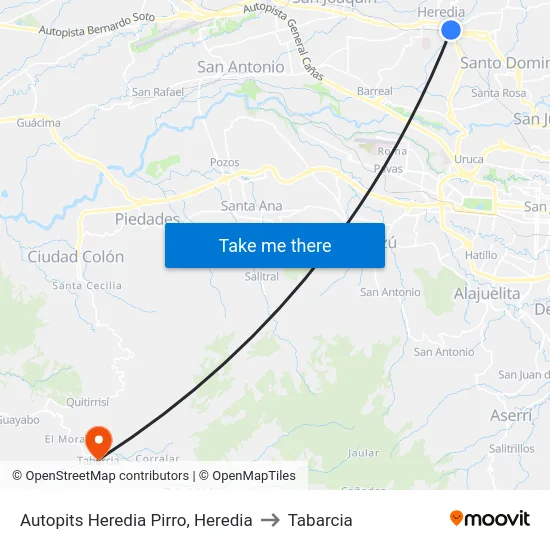 Autopits Heredia Pirro, Heredia to Tabarcia map
