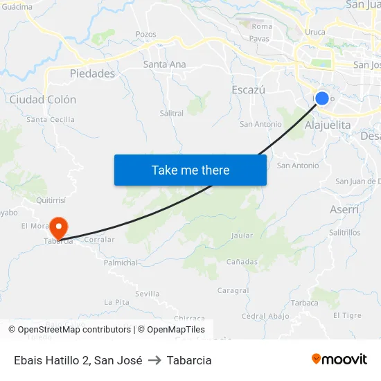 Ebais Hatillo 2, San José to Tabarcia map