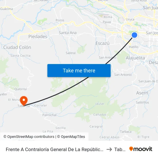 Frente A Contraloría General De La República, Sabana Sur San José to Tabarcia map