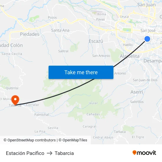 Estación Pacífico to Tabarcia map