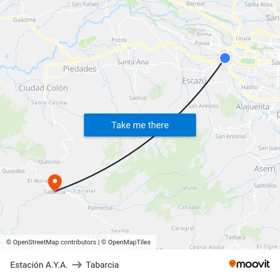Estación A.Y.A. to Tabarcia map