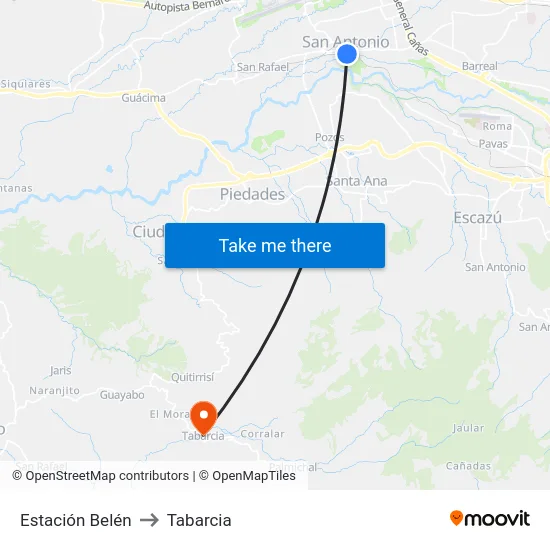 Estación Belén to Tabarcia map