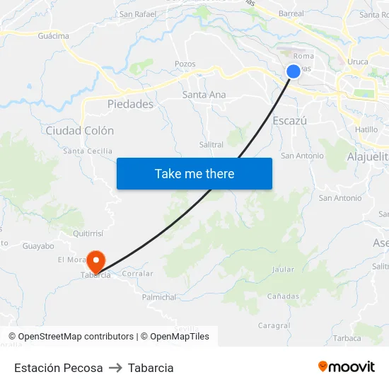 Estación Pecosa to Tabarcia map
