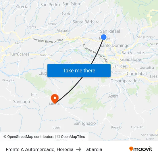 Frente A Automercado, Heredia to Tabarcia map