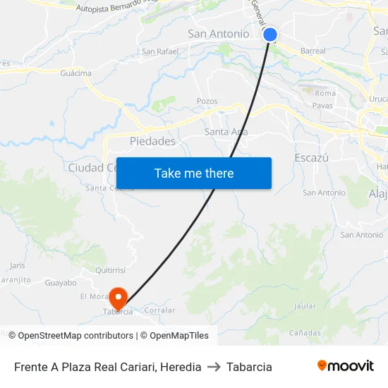 Frente A Plaza Real Cariari, Heredia to Tabarcia map