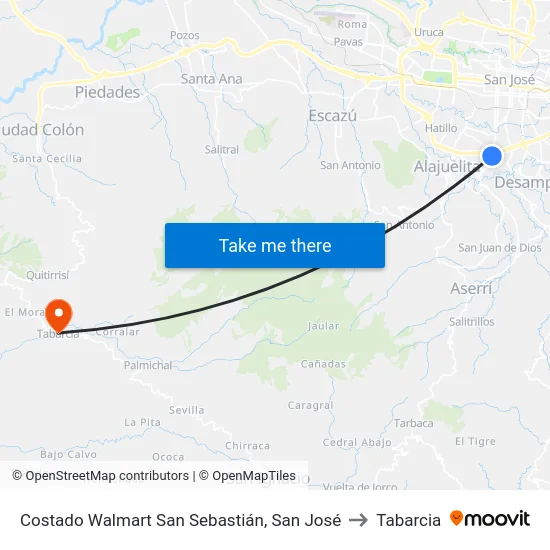 Costado Walmart San Sebastián, San José to Tabarcia map