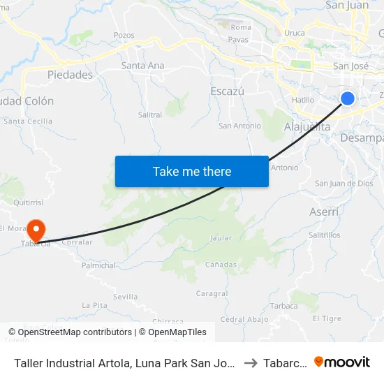 Taller Industrial Artola, Luna Park San José to Tabarcia map