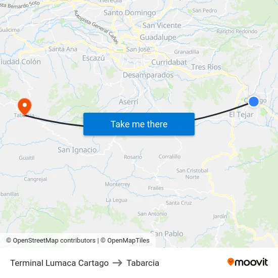Terminal Lumaca Cartago to Tabarcia map