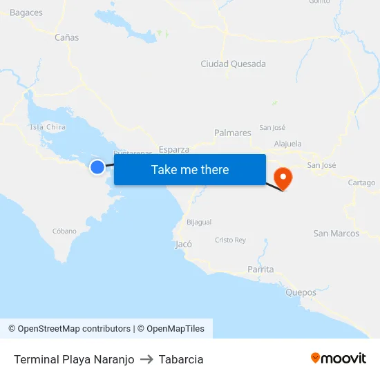 Terminal Playa Naranjo to Tabarcia map