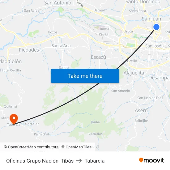 Oficinas Grupo Nación, Tibás to Tabarcia map