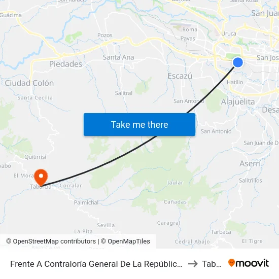 Frente A Contraloría General De La República, Sabana Sur San José to Tabarcia map