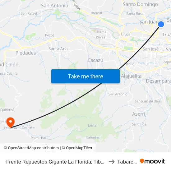 Frente Repuestos Gigante La Florida, Tibás to Tabarcia map