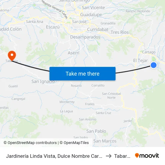 Jardinería Linda Vista, Dulce Nombre Cartago to Tabarcia map