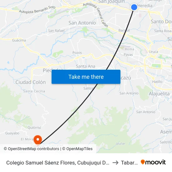 Colegio Samuel Sáenz Flores, Cubujuquí De Heredia to Tabarcia map