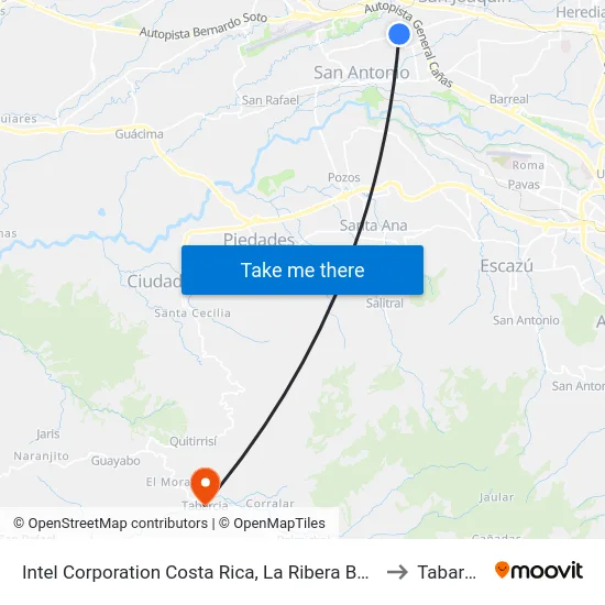 Intel Corporation Costa Rica, La Ribera Belén to Tabarcia map