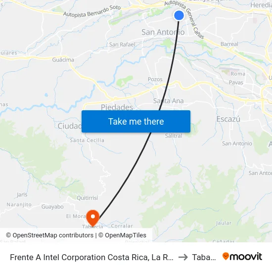 Frente A Intel Corporation Costa Rica, La Ribera Belén to Tabarcia map