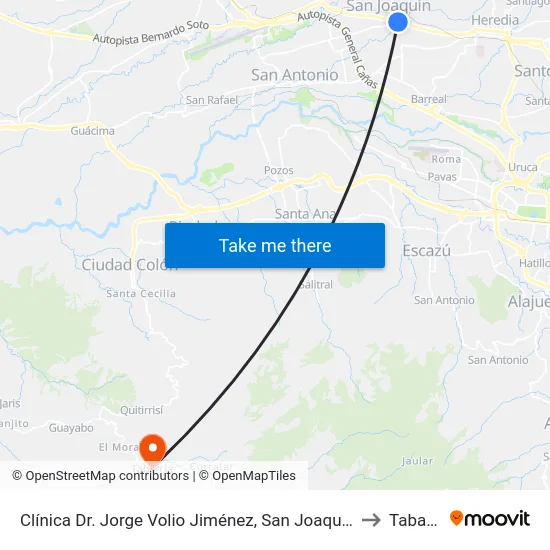 Clínica Dr. Jorge Volio Jiménez, San Joaquín De Flores to Tabarcia map