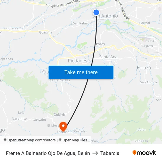 Frente A Balneario Ojo De Agua, Belén to Tabarcia map