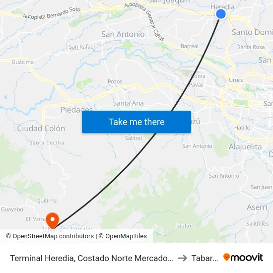 Terminal Heredia, Costado Norte Mercado Heredia to Tabarcia map