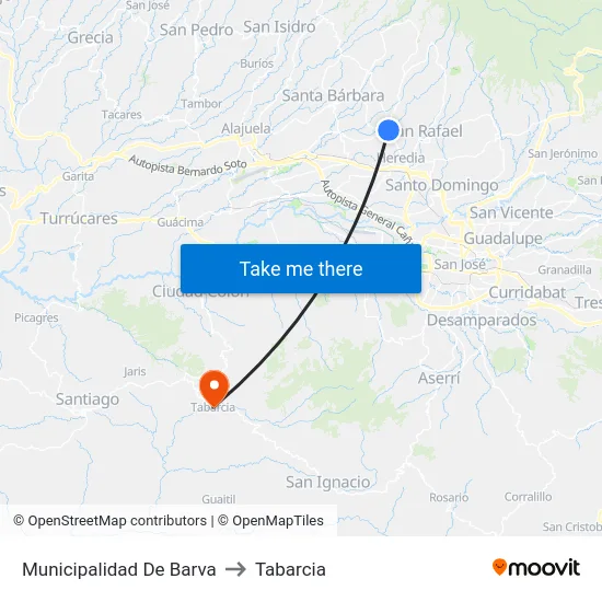 Municipalidad De Barva to Tabarcia map