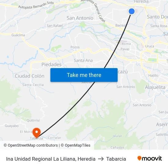 Ina Unidad Regional La Liliana, Heredia to Tabarcia map