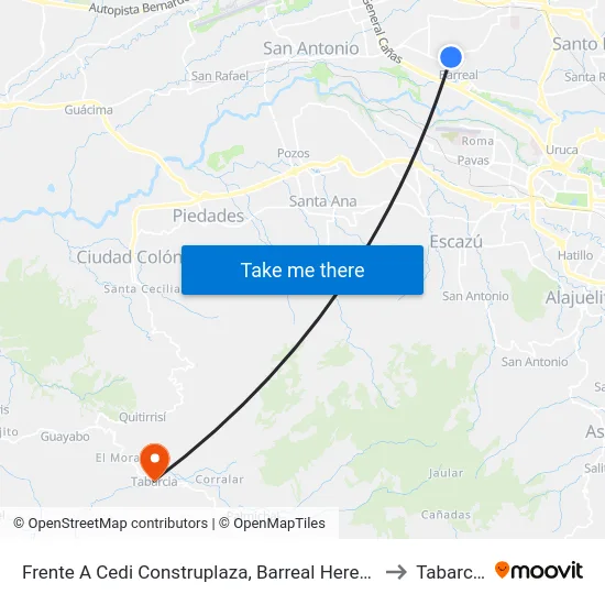 Frente A Cedi Construplaza, Barreal Heredia to Tabarcia map