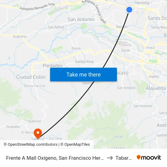 Frente A Mall Oxígeno, San Francisco Heredia to Tabarcia map