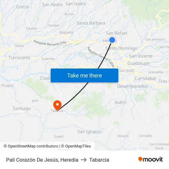 Palí Corazón De Jesús, Heredia to Tabarcia map