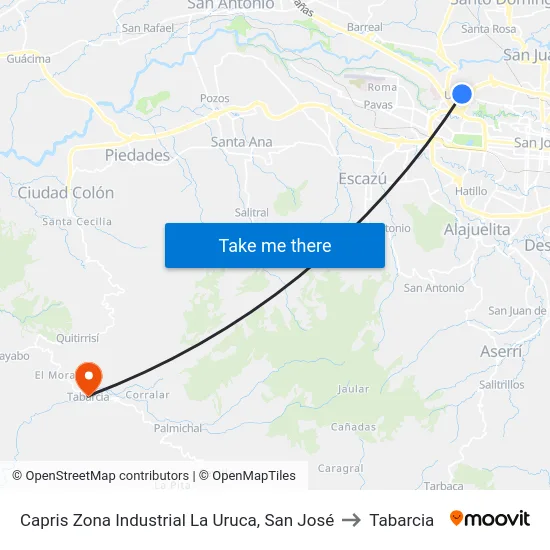 Capris Zona Industrial La Uruca, San José to Tabarcia map