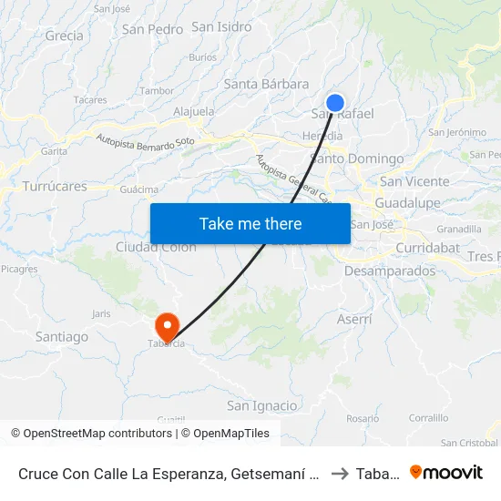Cruce Con Calle La Esperanza, Getsemaní De San Rafael to Tabarcia map
