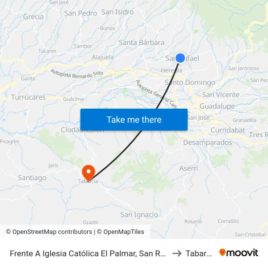 Frente A Iglesia Católica El Palmar, San Rafael to Tabarcia map