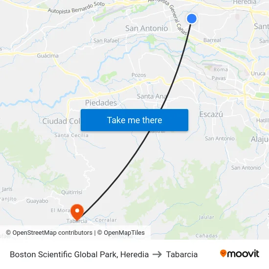 Boston Scientific Global Park, Heredia to Tabarcia map