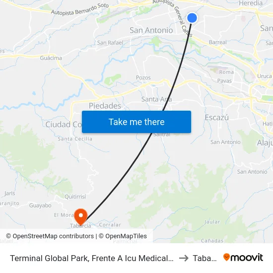 Terminal Global Park, Frente A Icu Medical Costa Rica to Tabarcia map