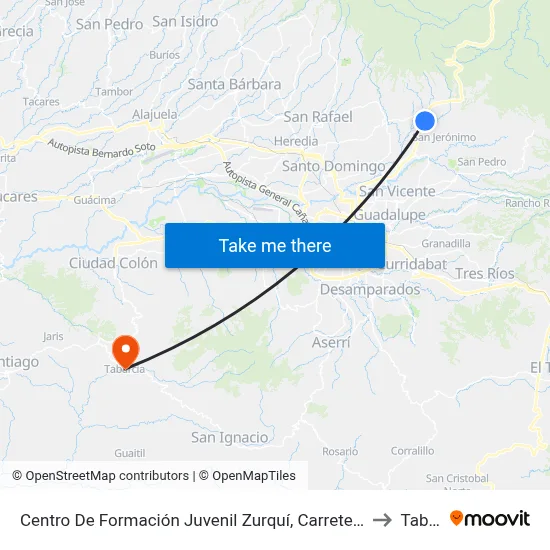 Centro De Formación Juvenil Zurquí, Carretera Braulio Carrillo San Isidro to Tabarcia map