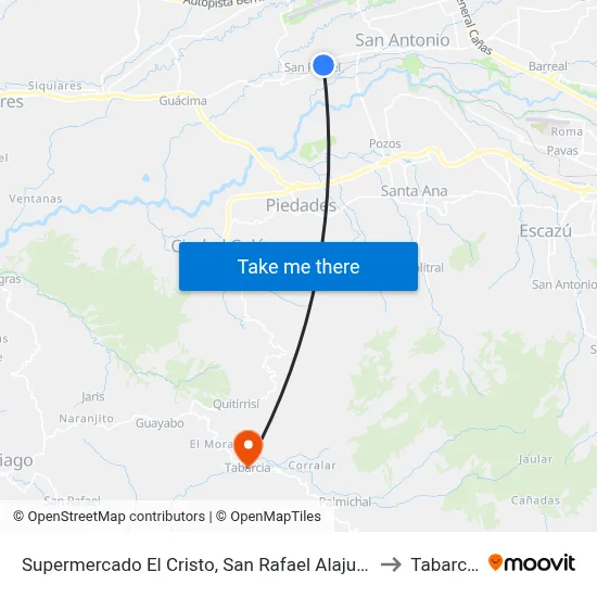 Supermercado El Cristo, San Rafael Alajuela to Tabarcia map