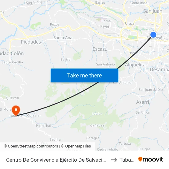 Centro De Convivencia Ejército De Salvación, San José to Tabarcia map