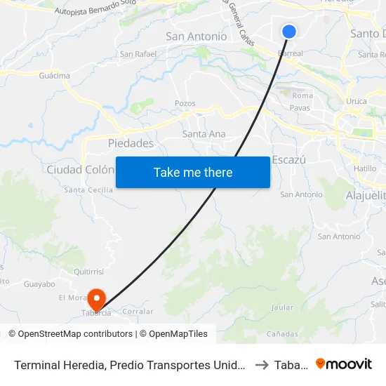 Terminal Heredia, Predio Transportes Unidos La 400 S.A. to Tabarcia map