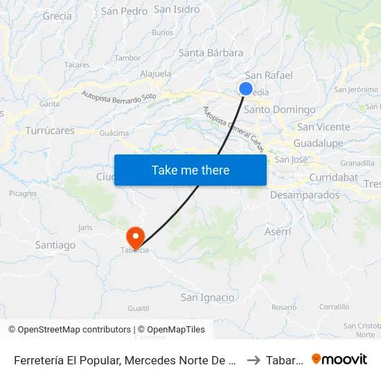 Ferretería El Popular, Mercedes Norte De Heredia to Tabarcia map