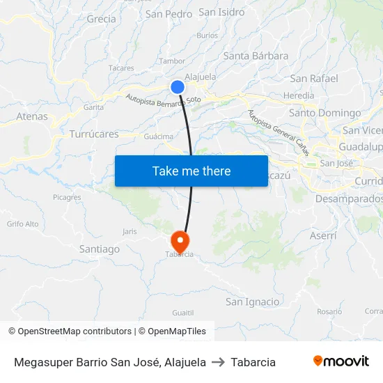Megasuper Barrio San José, Alajuela to Tabarcia map