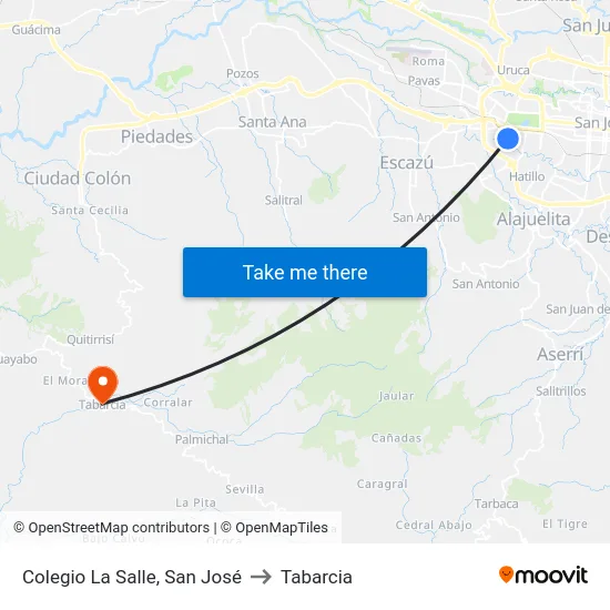 Colegio La Salle, San José to Tabarcia map