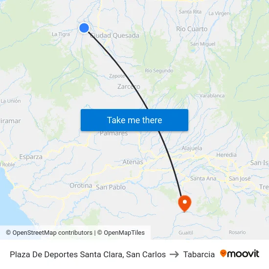 Plaza De Deportes Santa Clara, San Carlos to Tabarcia map