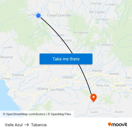 Valle Azul to Tabarcia map
