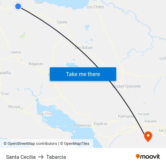 Santa Cecilia to Tabarcia map
