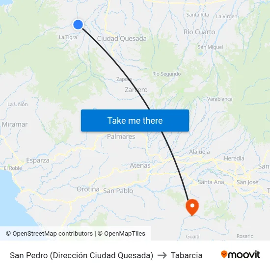 San Pedro (Dirección Ciudad Quesada) to Tabarcia map