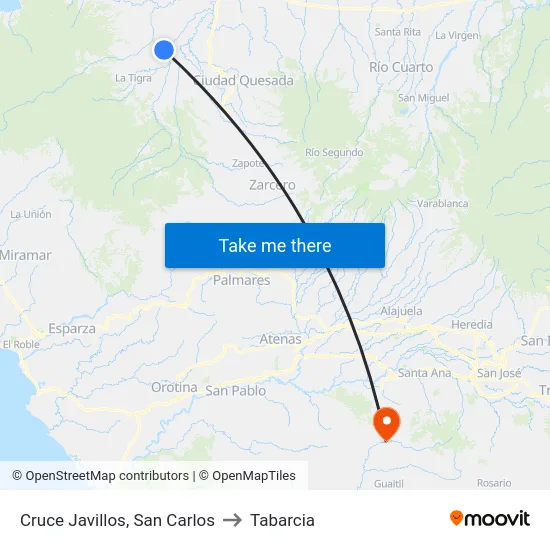 Cruce Javillos, San Carlos to Tabarcia map