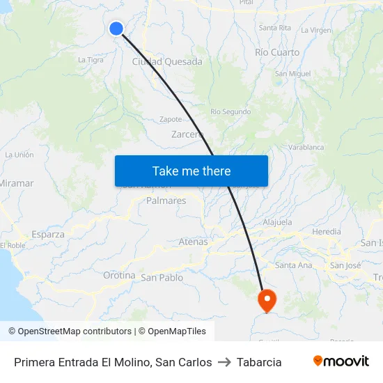 Primera Entrada El Molino, San Carlos to Tabarcia map