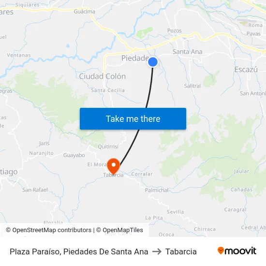 Plaza Paraíso, Piedades De Santa Ana to Tabarcia map