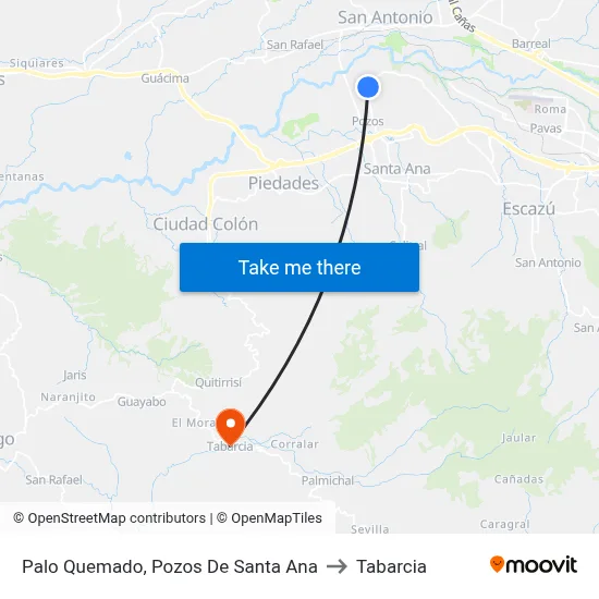Palo Quemado, Pozos De Santa Ana to Tabarcia map