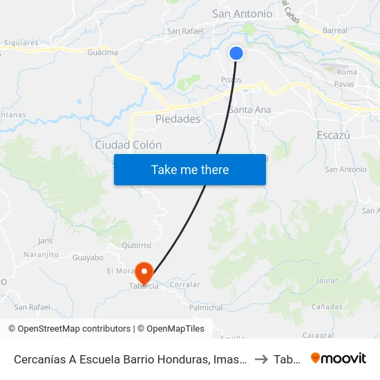 Cercanías A Escuela Barrio Honduras, Imas Pozos De Santa Ana to Tabarcia map
